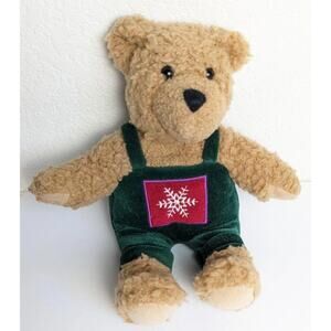 Vintage Hallmark Kiss Kiss Mistletoe Bear 10" Plush Snowflake Bear with Overalls
